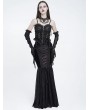 Eva Lady Black Gothic Beaded Velvet Mesh Patchwork Fishtail Skirt