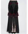 Eva Lady Black and Red Gothic Rose Slit Mesh Velvet Fishtail Skirt