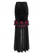 Eva Lady Black and Red Gothic Rose Slit Mesh Velvet Fishtail Skirt