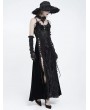 Eva Lady Black Gothic Floral Lace Beaded Spaghetti Strap Maxi Dress