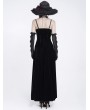Eva Lady Black Gothic Floral Lace Beaded Spaghetti Strap Maxi Dress