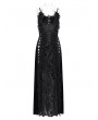 Eva Lady Black Gothic Floral Lace Beaded Spaghetti Strap Maxi Dress
