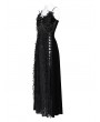 Eva Lady Black Gothic Floral Lace Beaded Spaghetti Strap Maxi Dress