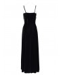 Eva Lady Black Gothic Floral Lace Beaded Spaghetti Strap Maxi Dress