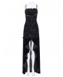 Eva Lady Black Gothic Ruched Sequin Flounce High-Low Party Dress