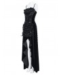 Eva Lady Black Gothic Ruched Sequin Flounce High-Low Party Dress