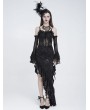 Eva Lady Black Gothic Floral Mesh Spliced Asymmetrical Ruffle Dress
