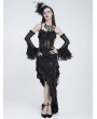 Eva Lady Black Gothic Floral Mesh Spliced Asymmetrical Ruffle Dress