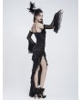 Eva Lady Black Gothic Floral Mesh Spliced Asymmetrical Ruffle Dress