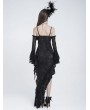Eva Lady Black Gothic Floral Mesh Spliced Asymmetrical Ruffle Dress