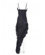 Eva Lady Black Gothic Floral Mesh Spliced Asymmetrical Ruffle Dress