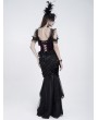 Eva Lady Black Gothic Ruched Asymmetric Layered Mermaid Maxi Skirt