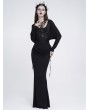 Eva Lady Black Gothic Embroidered Applique Ruched Maxi Fishtail Dress