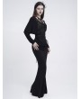 Eva Lady Black Gothic Embroidered Applique Ruched Maxi Fishtail Dress
