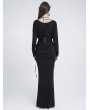 Eva Lady Black Gothic Embroidered Applique Ruched Maxi Fishtail Dress