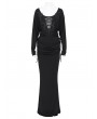Eva Lady Black Gothic Embroidered Applique Ruched Maxi Fishtail Dress