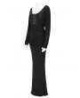 Eva Lady Black Gothic Embroidered Applique Ruched Maxi Fishtail Dress