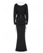 Eva Lady Black Gothic Embroidered Applique Ruched Maxi Fishtail Dress
