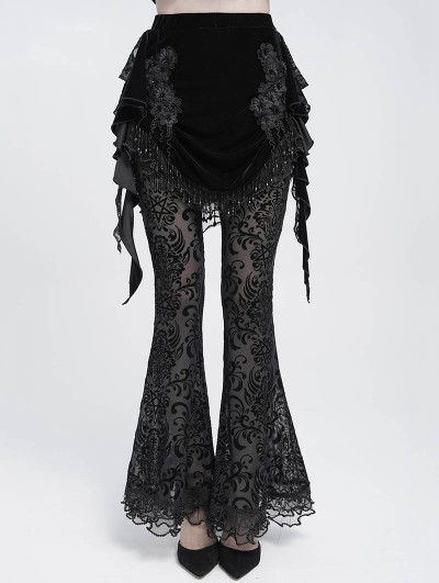 Eva Lady Black Gothic Velvet Frill Tassel Fringe Mini Skirt