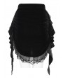 Eva Lady Black Gothic Velvet Frill Tassel Fringe Mini Skirt