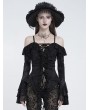 Eva Lady Black Gothic Off-Shoulder Ruffled Bell Sleeve Top for Women