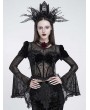 Eva Lady Black Gothic Floral Pattern Spliced Velvet Top for Women