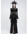 Eva Lady Black Gothic Floral Pattern Spliced Velvet Top for Women