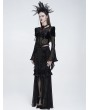 Eva Lady Black Gothic Floral Pattern Spliced Velvet Top for Women