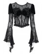 Eva Lady Black Gothic Floral Pattern Spliced Velvet Top for Women