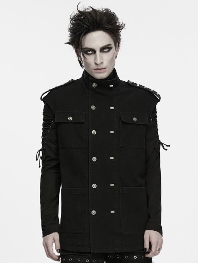 Punk Rave Black Gothic Hardcore Techwear Double-Breasted Vest for Men