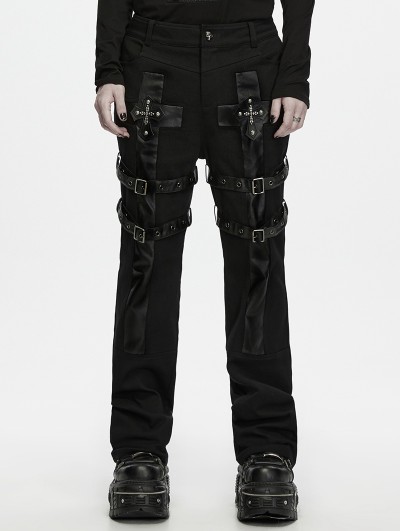 Punk Rave Black Gothic Stigmata Cross-Binder Pants for Men