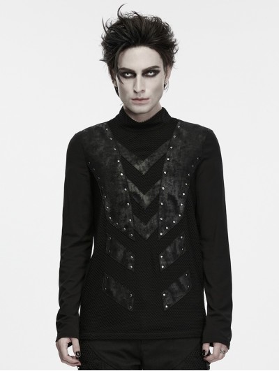 Punk Rave Black Gothic Punk Personality Armor T-shirt for Men