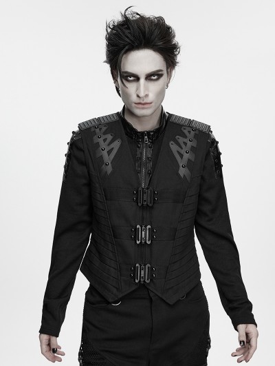 Punk Rave Black Gothic Punk Warrior Armor Vest for Men