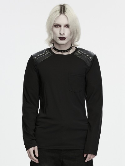 Punk Rave Black Gothic Dark Prison Punk Rivet T-shirt for Men