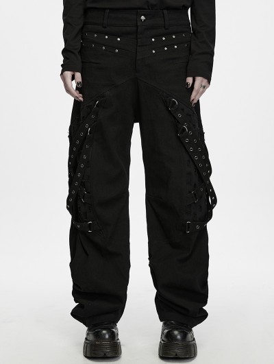 Punk Rave Black Gothic Punk Decadant Metal Tapered Pants for Men