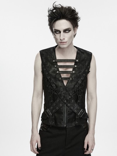 Punk Rave Black Gothic Punk Cross-Structure Vest for Men