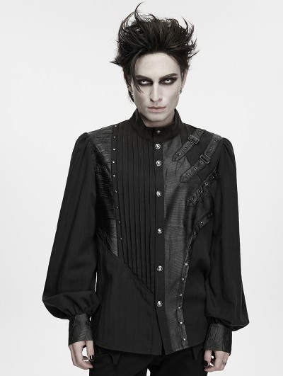 Punk Rave Black Gothic Punk Asymmetrical Shirt for Men