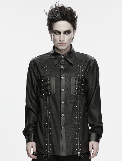 Punk Rave Black Gothic Snake Pattern Studded Punk Shirt for Men