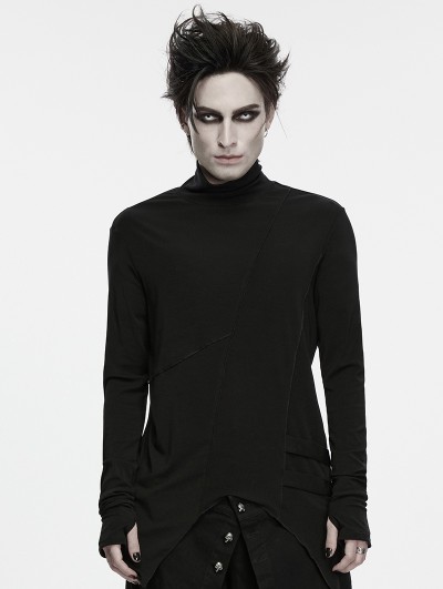 Punk Rave Black Gothic Shadow Turtle Neck T-shirt for Men