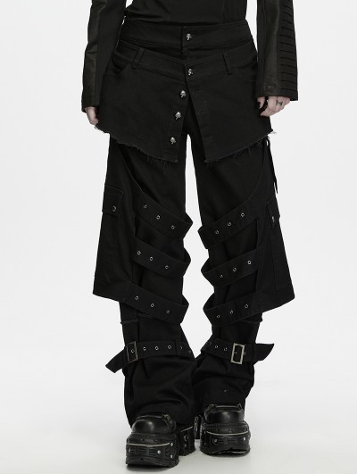 Punk Rave Black Gothic Ruins Walker Tactical Pants for Men