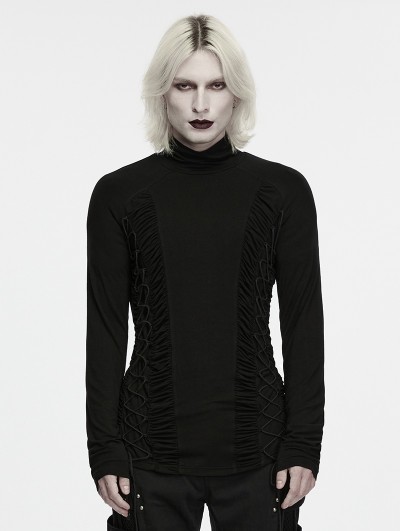 Punk Rave Black Gothic Dark Lace-Up Turtle Neck Base Layer Shirt for Men