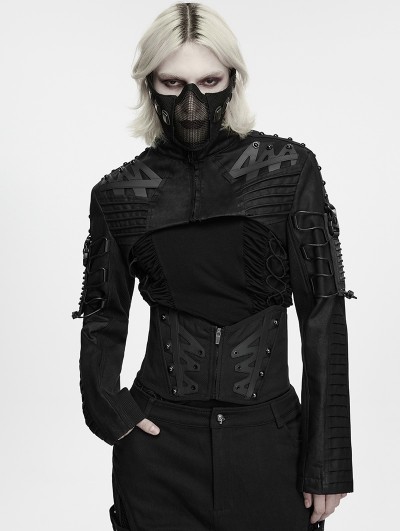 Punk Rave Black Gothic Cyber Techwear Armored Short Jacket for Men