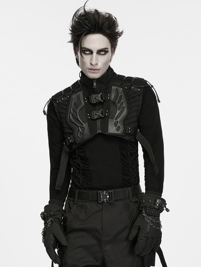 Punk Rave Black Gothic Short Techwear Punk Vest for Men