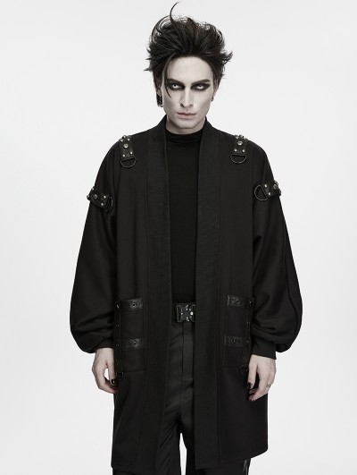 Punk Rave Black Gothic Punk Dark Long Cardigan for Men