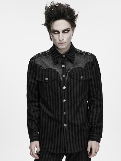 Punk Rave Black Gothic Punk Striped Shirt for Men