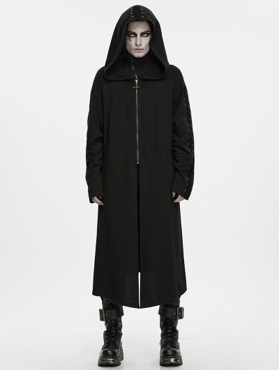 Punk Rave Black Gothic Punk Hooded Long Jacket for Men