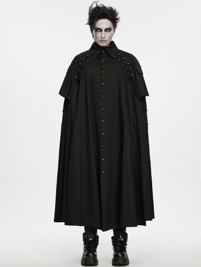 Punk Rave Black Gothic Ruins Era Rivet Strap Cloak for Men