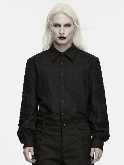 Punk Rave Black Gothic Vintage Wasteland Carved Shirt for Men