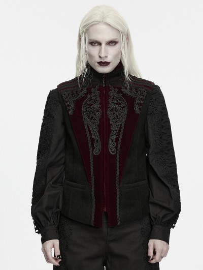 Punk Rave Black and Red Gothic Embossed Applique Court Vest for Men