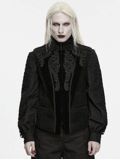 Punk Rave Black Gothic Embossed Applique Court Vest for Men